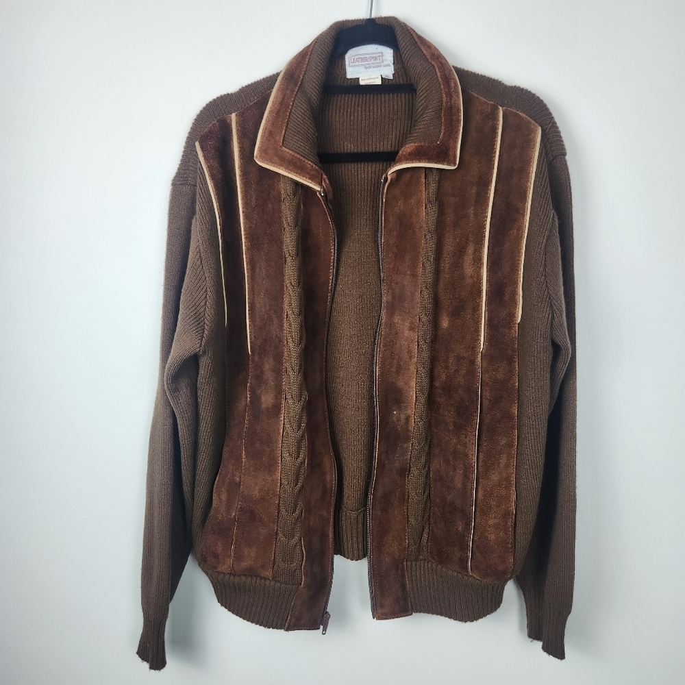 VTG Retro Suede Knit Sweater Jacket Size XL Halloween 70s Doors 60s BIRDS *Flaw